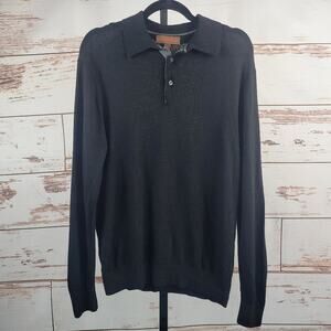 Patrick James Merino Wool Sweater Collared Black Size Large